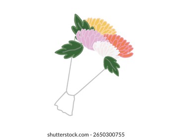Illustration of a bouquet of chrysanthemum flowers to bring to a grave