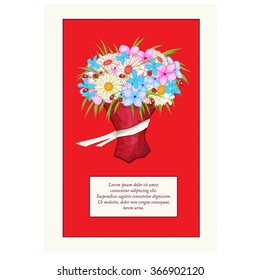 illustration of bouquet with different flowers. Illustration can be used in your own design, romantic, announcements, greeting cards, posters, and etc