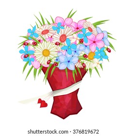 illustration of bouquet with different flowers. Illustration can be used in your own design, romantic, announcements, greeting cards, posters, and etc