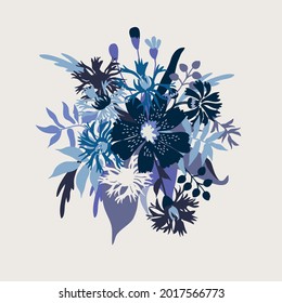 illustration with bouquet field flowers, vector design for paper, fabric and other surface