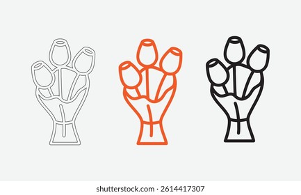Illustration of a bouquet of flowers depicted in minimalist line art style with variations in black, orange, and outline designs. Perfect for floral themes or art-related projects.
