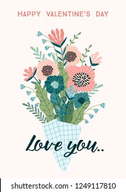 Illustration bouquet of flowers. Vector design concept for Valentines Day and other users.