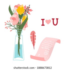 Illustration bouquet of flowers. Vector design concept for Valentines Day and other users