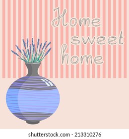 Illustration with a bouquet of lavender in a large vase. Home sweet home.