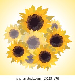 Illustration of bouquet with sunflowers.