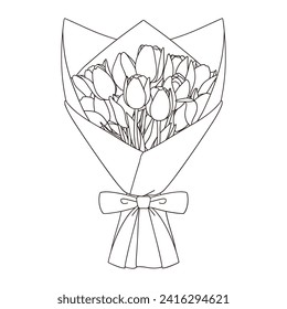 Illustration of a bouquet of tulips Line drawing Vector