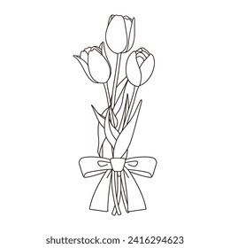 Illustration of a bouquet of tulips Line drawing Vector