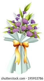 Illustration of a bouquet of violet flowers on a white background