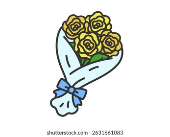 Illustration of a bouquet of yellow roses (color line drawing).