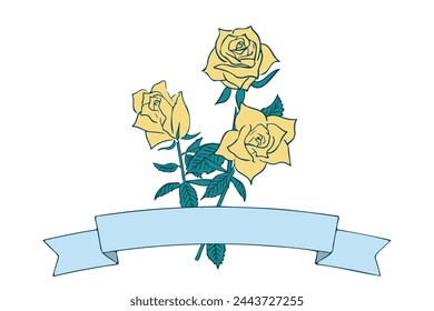 Illustration of a bouquet of yellow roses with ribbon banner.
