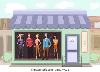 Illustration of a Boutique Displaying the Clothes They Sell