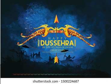 illustration of bow and arrow in Happy Dussehra festival of India 