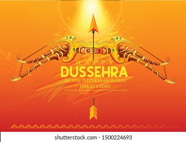 illustration of bow and arrow in Happy Dussehra festival of India 