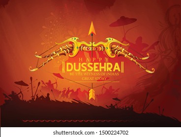 illustration of bow and arrow in Happy Dussehra festival of India 