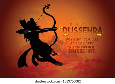 illustration of bow and arrow in Happy Dussehra festival of India 