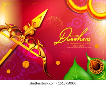 illustration of bow and arrow in Happy Dussehra festival of India 