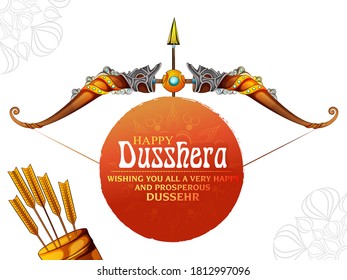 illustration of Bow and Arrow in Happy Dussehra festival of India background