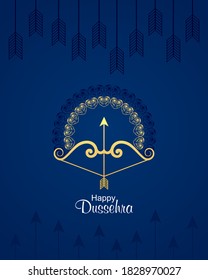 illustration of bow and arrow in Happy Dussehra festival of India background
