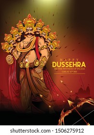 ilustración del arco y flecha con lord rama ravan Feliz festival Dussehra