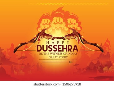 illustration of bow and arrow in with lord rama ravan Happy Dussehra festival