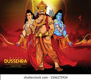 illustration of bow and arrow in with lord rama ravan Happy Dussehra festival