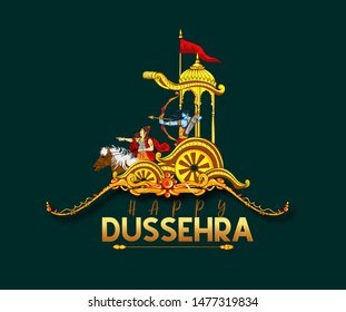 illustration of Bow and Arrow of Rama in Happy Dussehra festival of India background