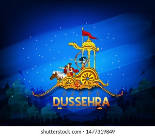 illustration of Bow and Arrow of Rama in Happy Dussehra festival of India background