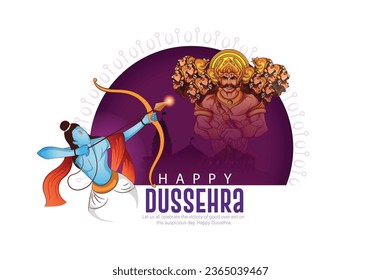 illustration of Bow and Arrow of Rama, Happy Dussehra festival of India, Lord Rama killing Ravana