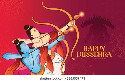 illustration of Bow and Arrow of Rama, Happy Dussehra festival of India, Lord Rama killing Ravana