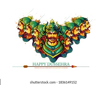 illustration of Bow and Arrow , Ravana with ten heads for Dussehra  festival of India Hindu festival celebrated at the end of Navaratri
