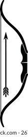 Illustration of a bow and arrow, ready to be shot.