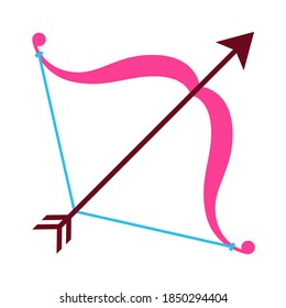 Illustration of bow and arrow. Romantic stylized icon, Valentine day symbol.