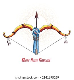 	Illustration of bow and arrow in shree ram navami festival of india card design