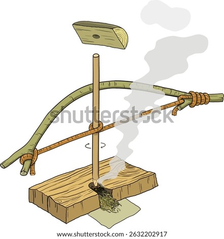 illustration of bow drill fire - vector 