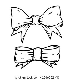 Illustration of bow knot in engraving style. Design element for poster, card, banner, sign. Vector illustration