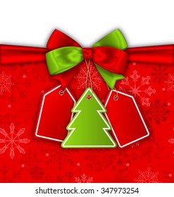 Illustration Bow Ribbon with Christmas Labels - Vector
