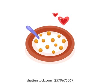 illustration of a bowl of chocolate flavored cereal with milk. love cereal. food, sweet, breakfast, snack. flat style design. element