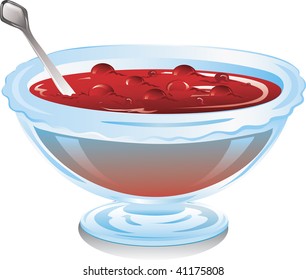 illustration of a bowl of cranberries and sauce.