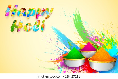 illustration of bowl full of colorful gulal for Holi background