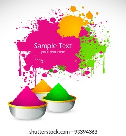 illustration of bowl full of colorful gulal for holi background