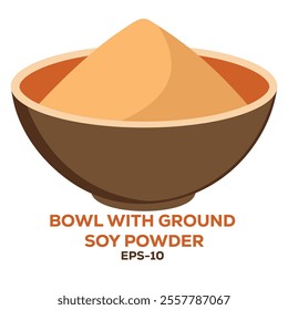 Illustration of Bowl with ground soy powder on white