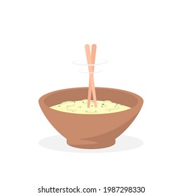 illustration of a bowl of noodles. Stir the instant noodles using chopsticks. fast food. flat cartoon style. vector design