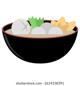 Illustration of Bowl of Soup with Meatballs and Vegetables