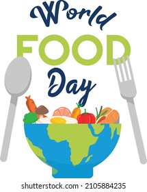Illustration of a bowl with various fruits and other foods in celebration of world food day