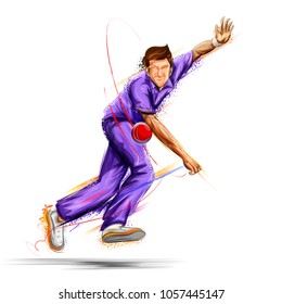 illustration of Bowler bowling in cricket championship sports