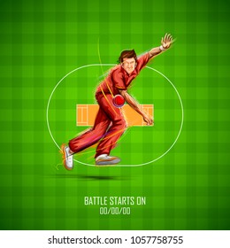 illustration of Bowler bowling in cricket championship sports