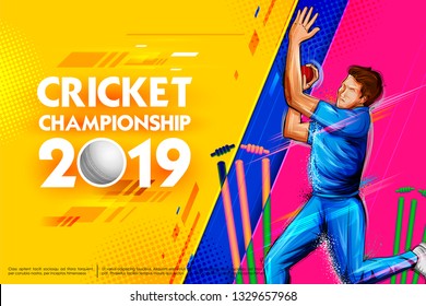 illustration of Bowler bowling in cricket championship sports 2019