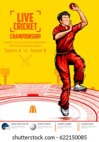 illustration of Bowler bowling in cricket championship sports