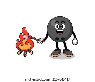 Illustration of bowling ball burning a marshmallow , character design