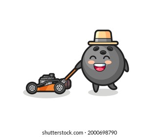 Illustration Of The Bowling Ball Character Using Lawn Mower , Cute Style Design For T Shirt, Sticker, Logo Element